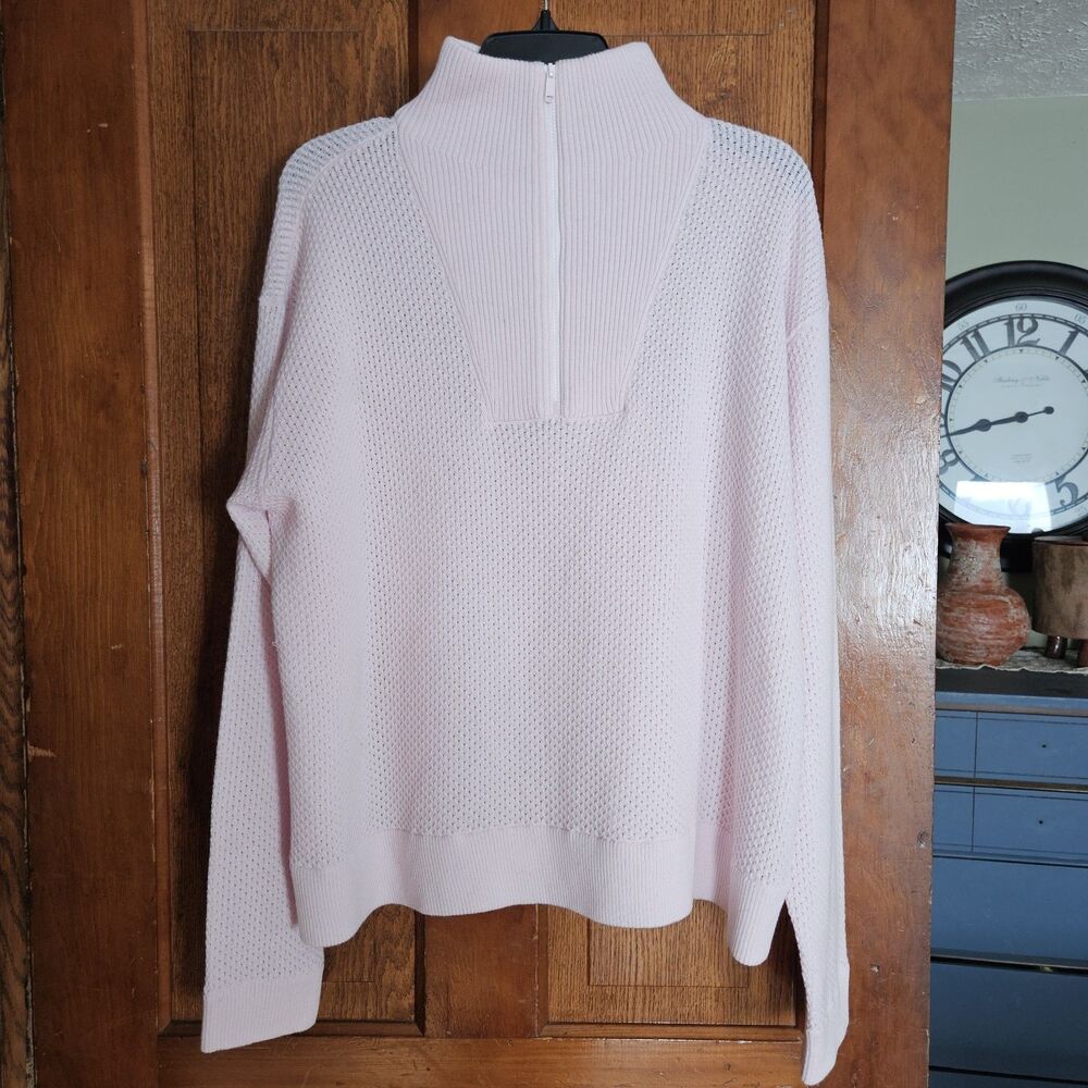 Title Nine Woolicious Waffle 1/4 Zip Merino‎ Wool Sweater Pink Womens XL NEW